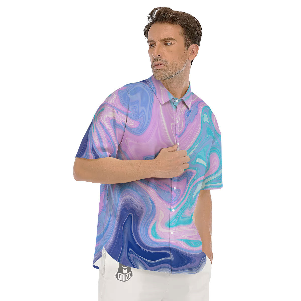 Acid Melt Blue And Pink Print Men's Short Sleeve Shirts-grizzshop