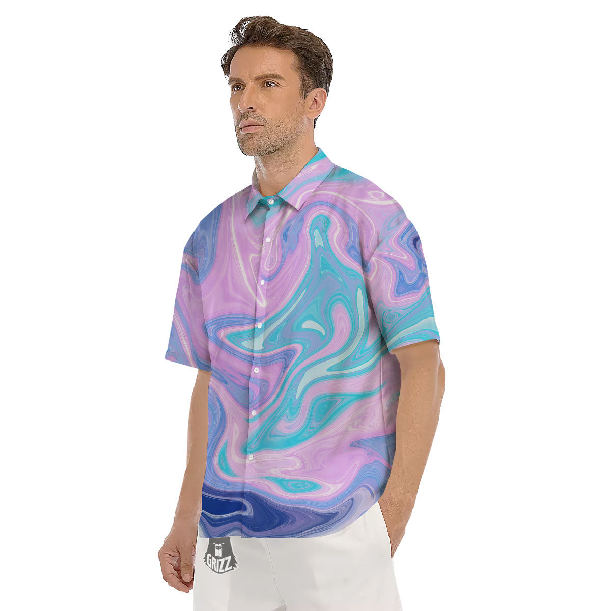 Acid Melt Blue And Pink Print Men's Short Sleeve Shirts-grizzshop