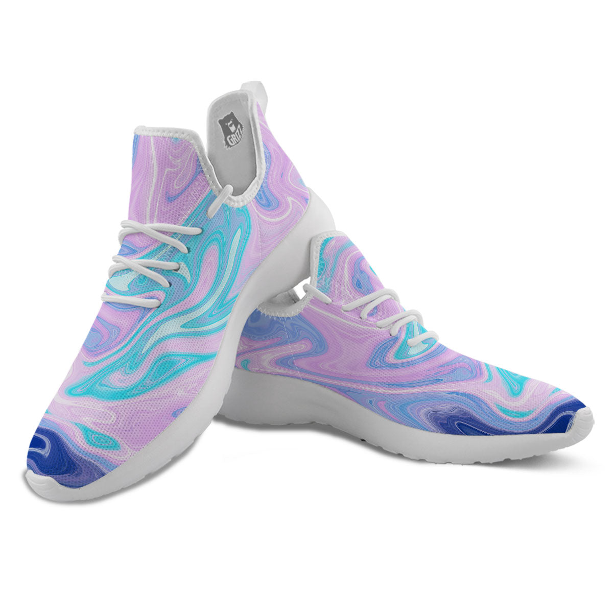 Acid Melt Blue And Pink Print White Athletic Shoes-grizzshop