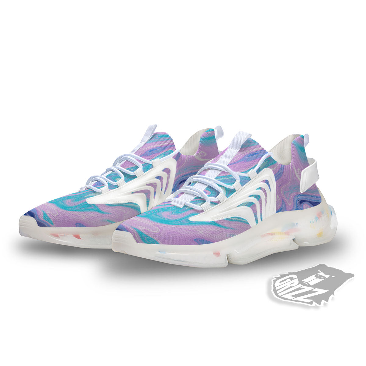 Acid Melt Blue And Pink Print White Gym Shoes-grizzshop