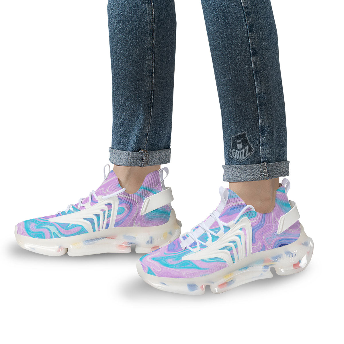 Acid Melt Blue And Pink Print White Gym Shoes-grizzshop