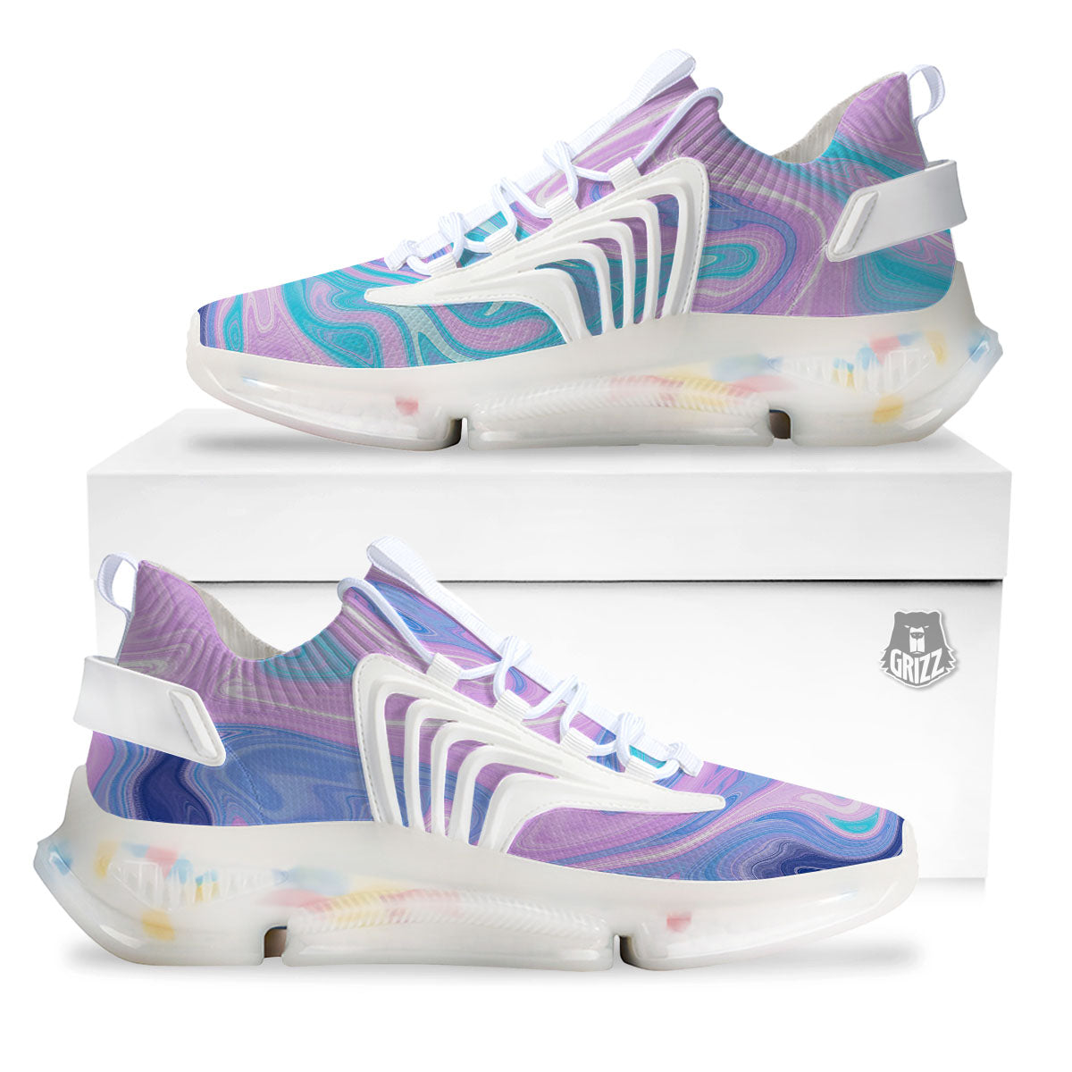 Acid Melt Blue And Pink Print White Gym Shoes-grizzshop
