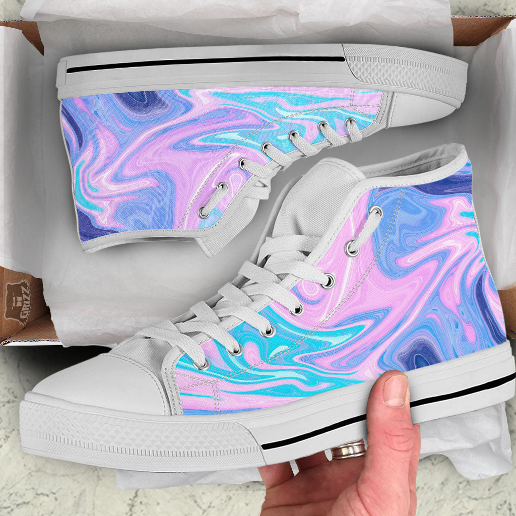 Acid Melt Blue And Pink Print White High Top Shoes-grizzshop
