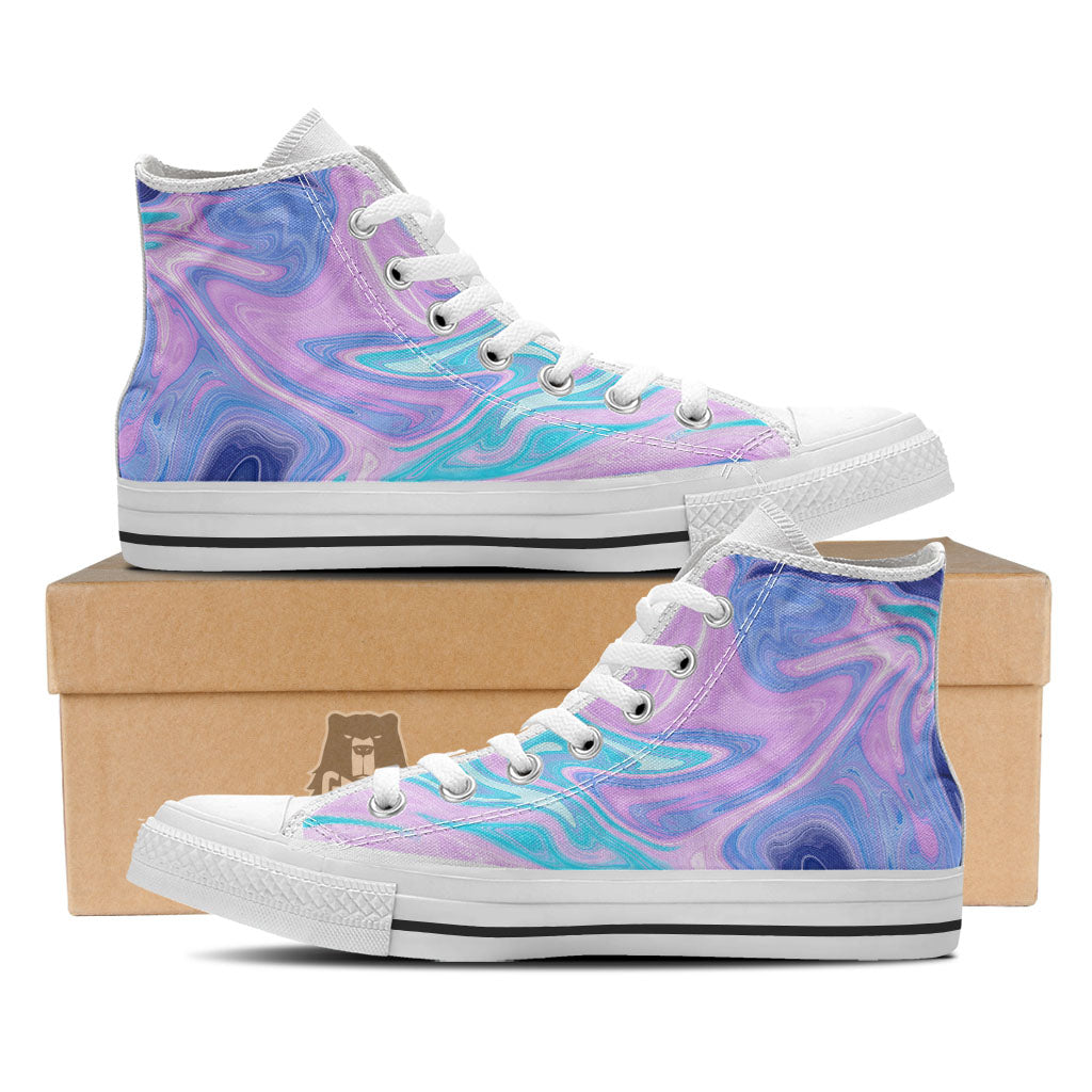 Acid Melt Blue And Pink Print White High Top Shoes-grizzshop