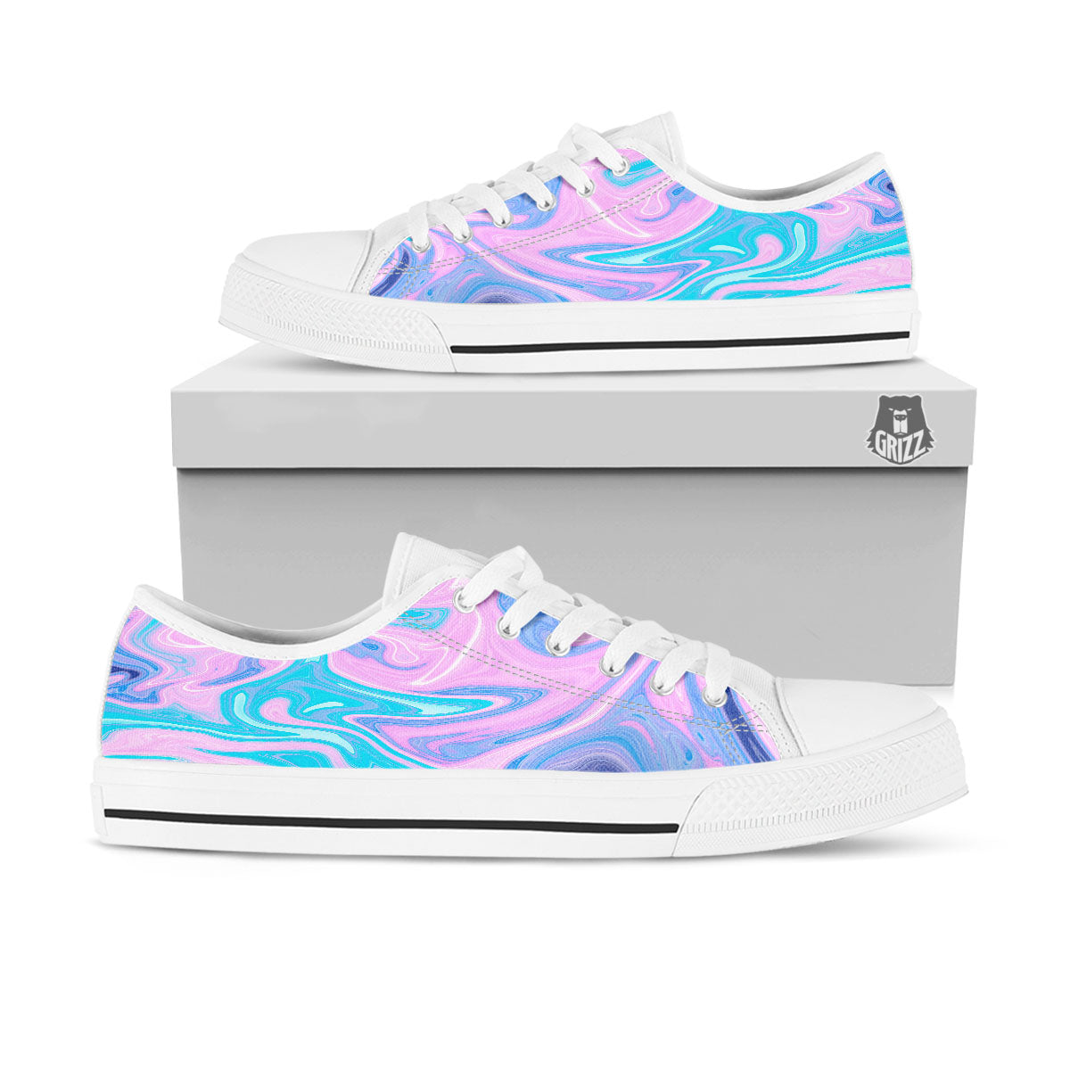 Acid Melt Blue And Pink Print White Low Top Shoes-grizzshop
