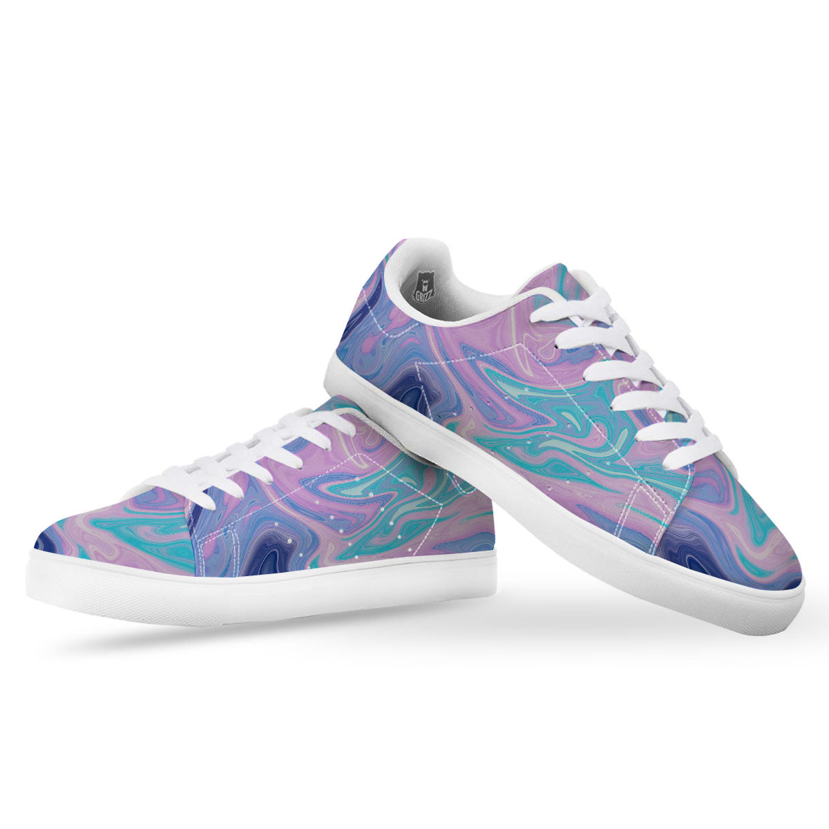 Acid Melt Blue And Pink Print White Low Top Sneakers-grizzshop