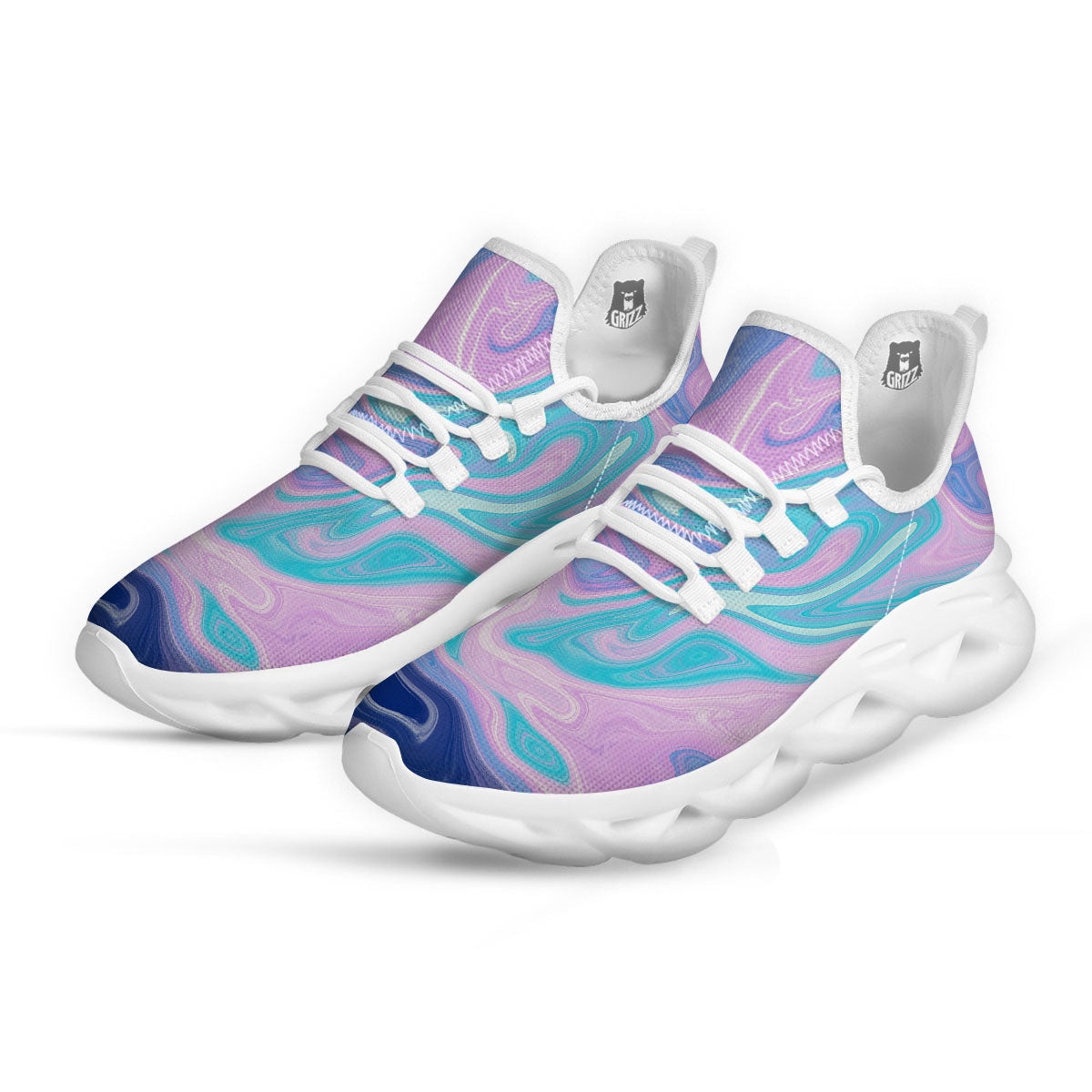 Acid Melt Blue And Pink Print White Running Shoes-grizzshop