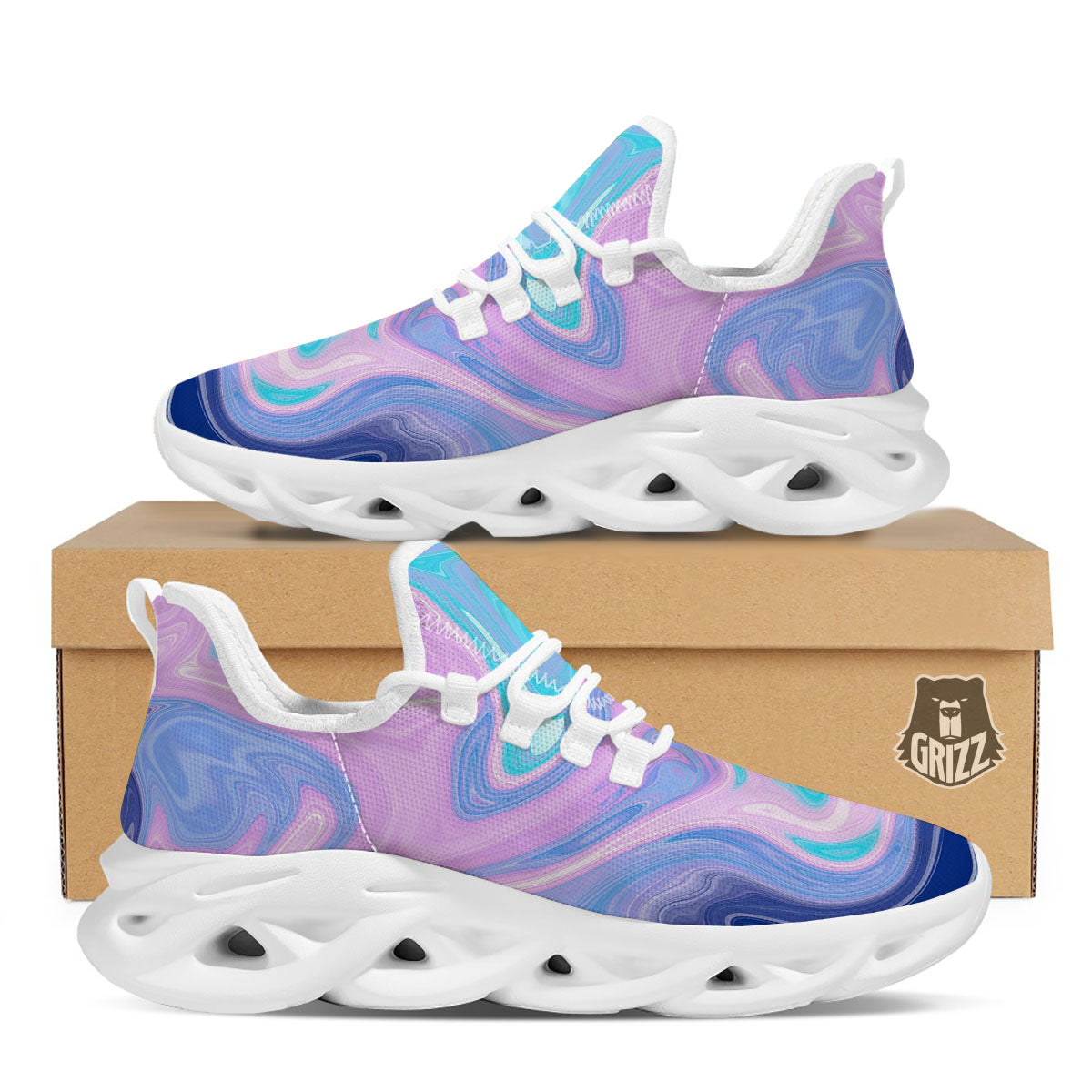 Acid Melt Blue And Pink Print White Running Shoes-grizzshop