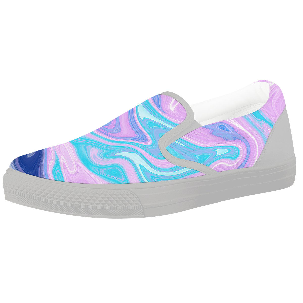 Acid Melt Blue And Pink Print White Slip On Shoes-grizzshop