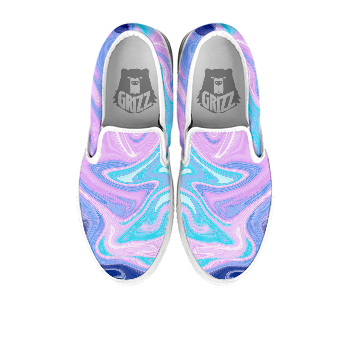 Acid Melt Blue And Pink Print White Slip On Shoes-grizzshop