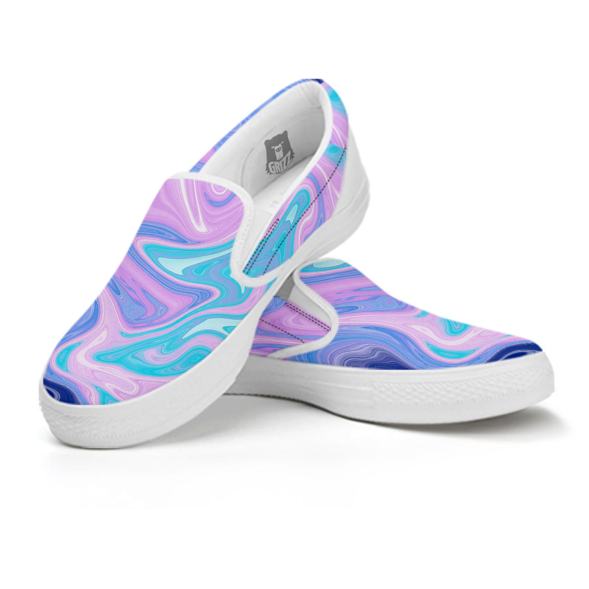 Acid Melt Blue And Pink Print White Slip On Shoes-grizzshop