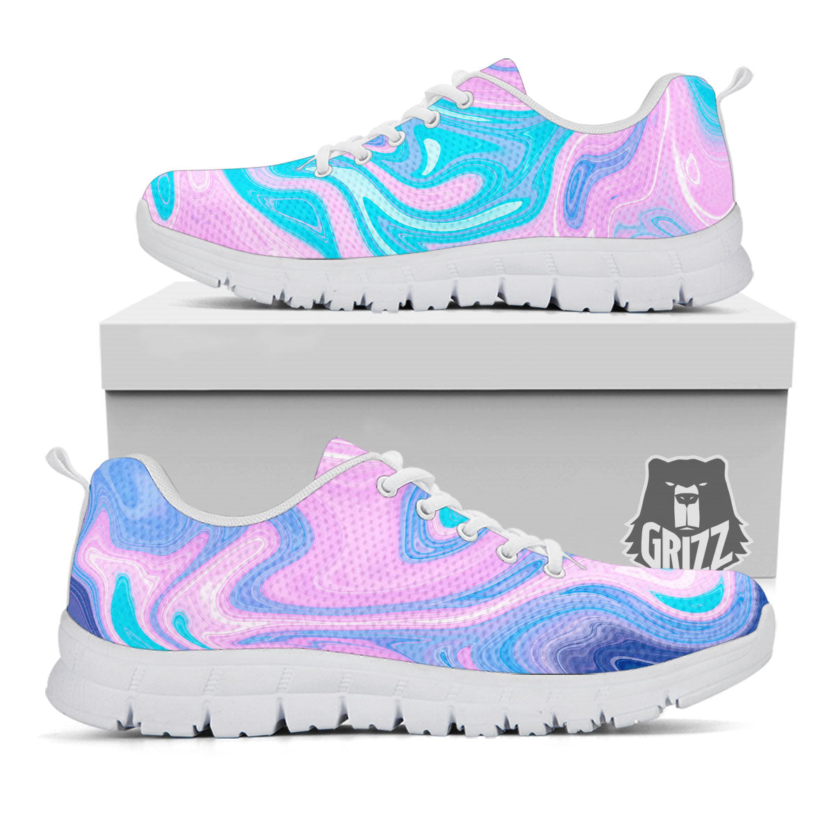 Acid Melt Blue And Pink Print White Sneaker-grizzshop