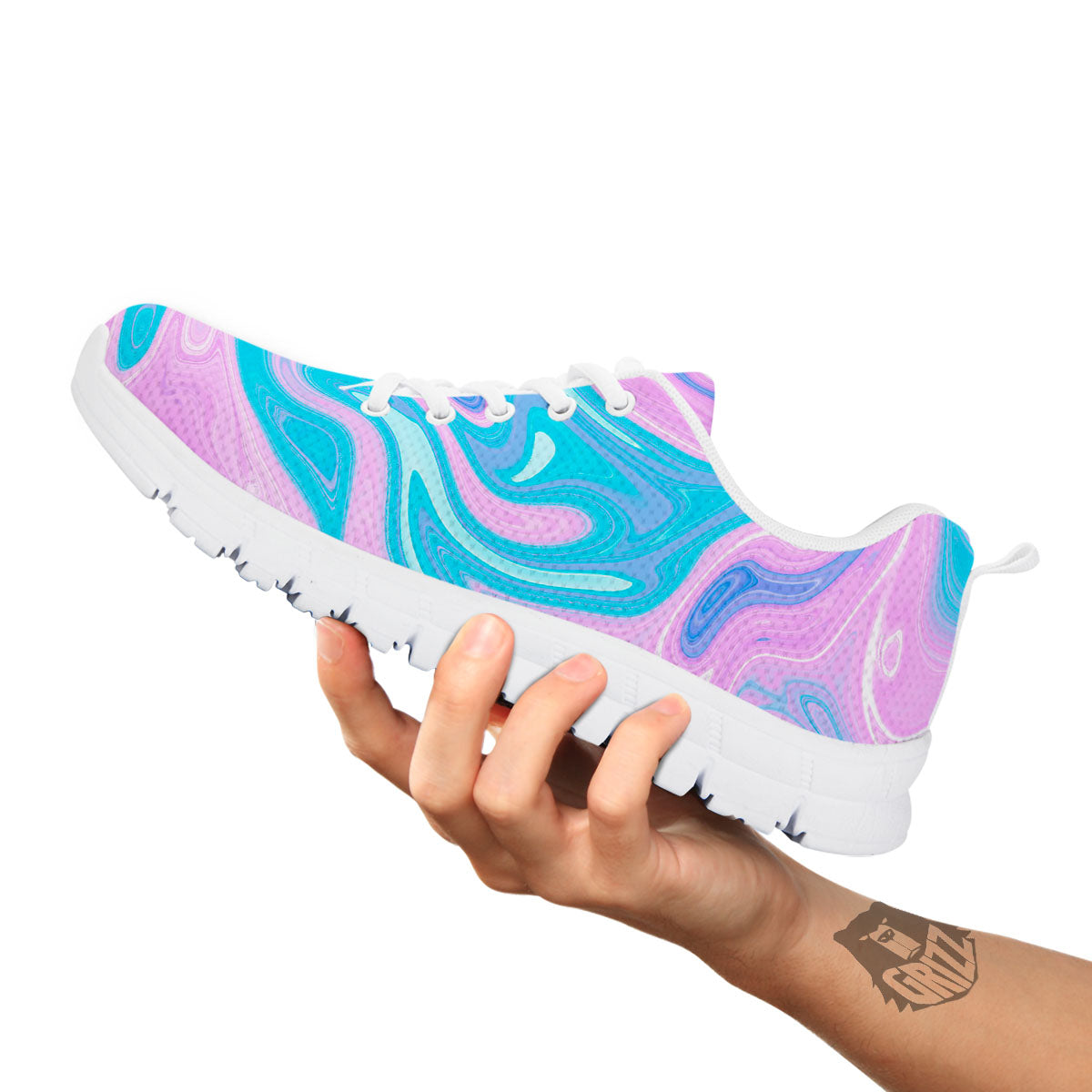 Acid Melt Blue And Pink Print White Sneaker-grizzshop