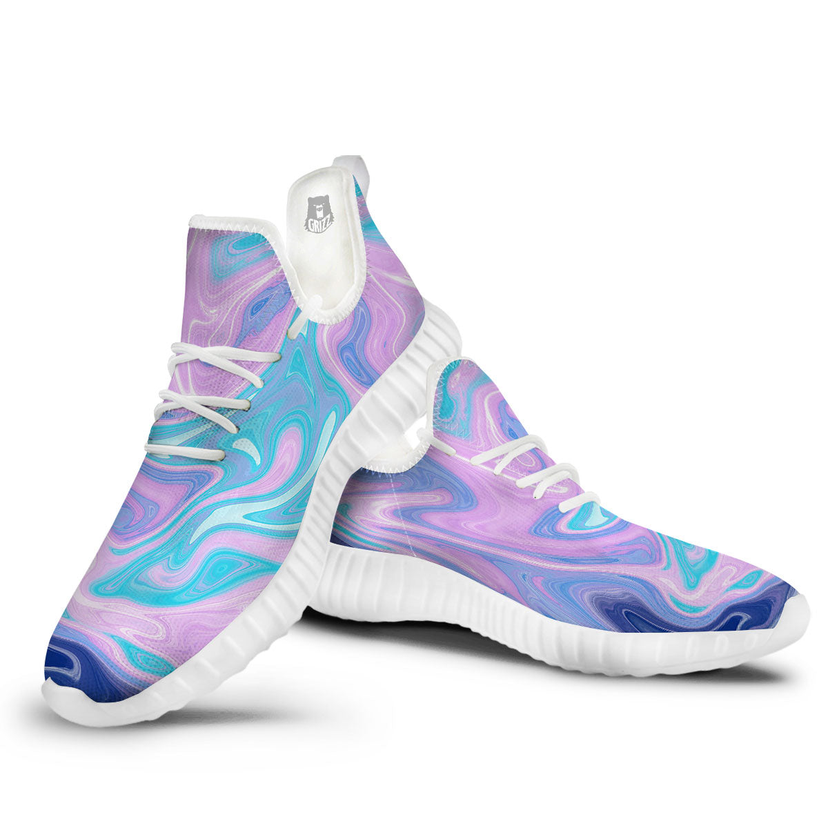 Acid Melt Blue And Pink Print White Walking Shoes-grizzshop
