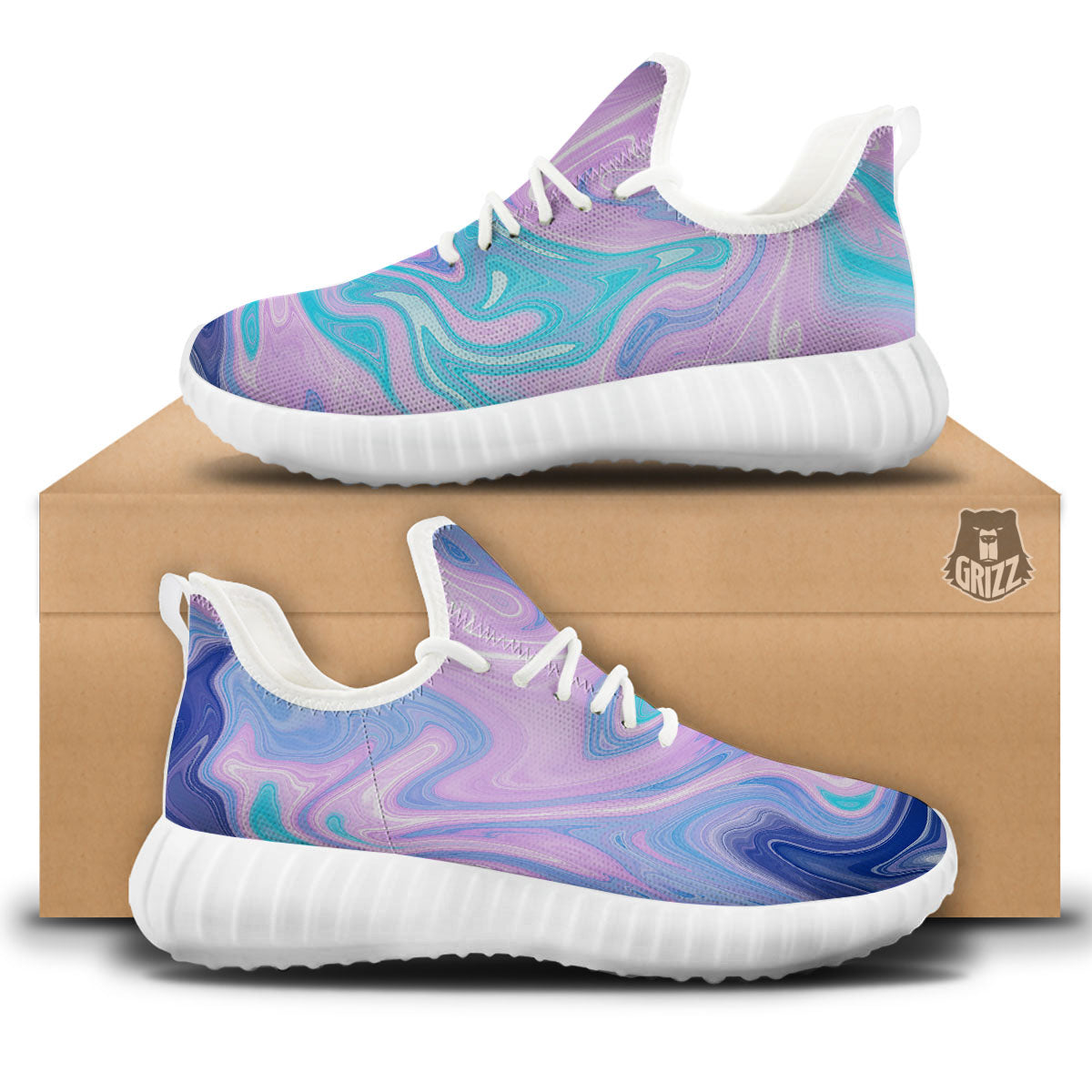 Acid Melt Blue And Pink Print White Walking Shoes-grizzshop