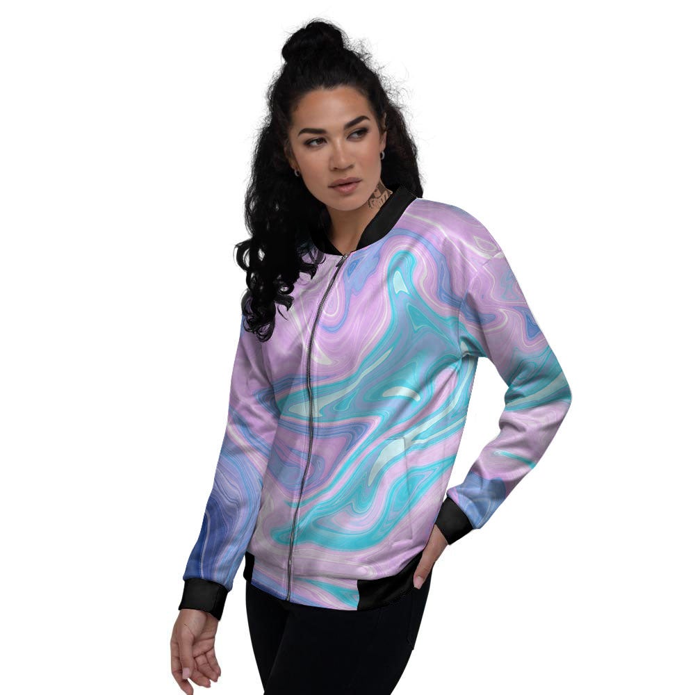 Acid Melt Blue And Pink Print Women's Bomber Jacket-grizzshop