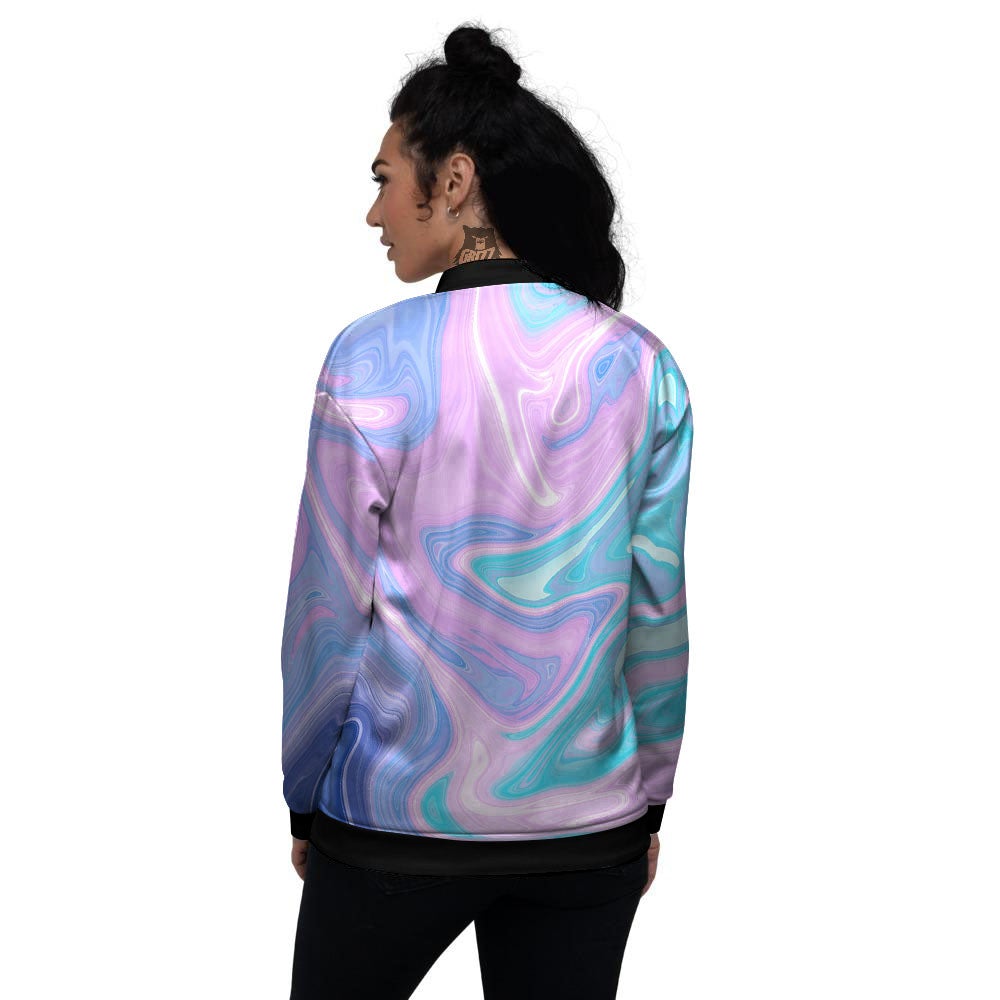 Acid Melt Blue And Pink Print Women's Bomber Jacket-grizzshop