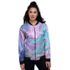 Acid Melt Blue And Pink Print Women's Bomber Jacket-grizzshop