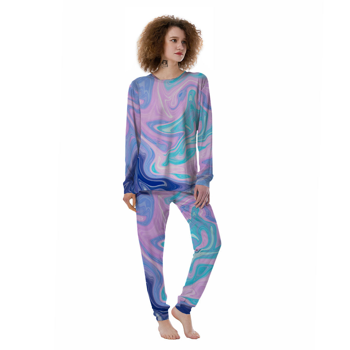 Acid Melt Blue And Pink Print Women's Pajamas-grizzshop