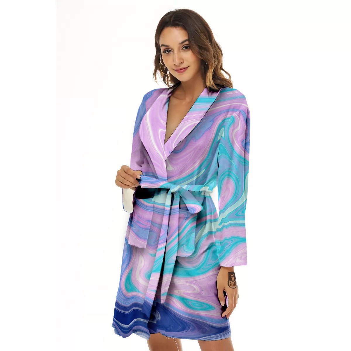 Acid Melt Blue And Pink Print Women's Robe-grizzshop