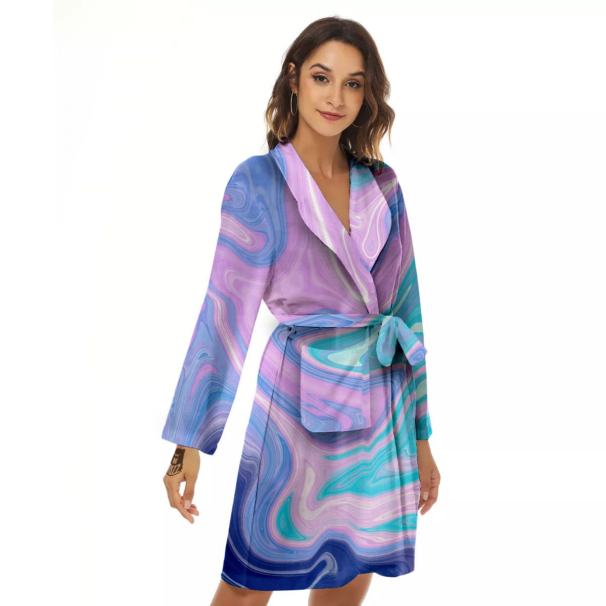 Acid Melt Blue And Pink Print Women's Robe-grizzshop
