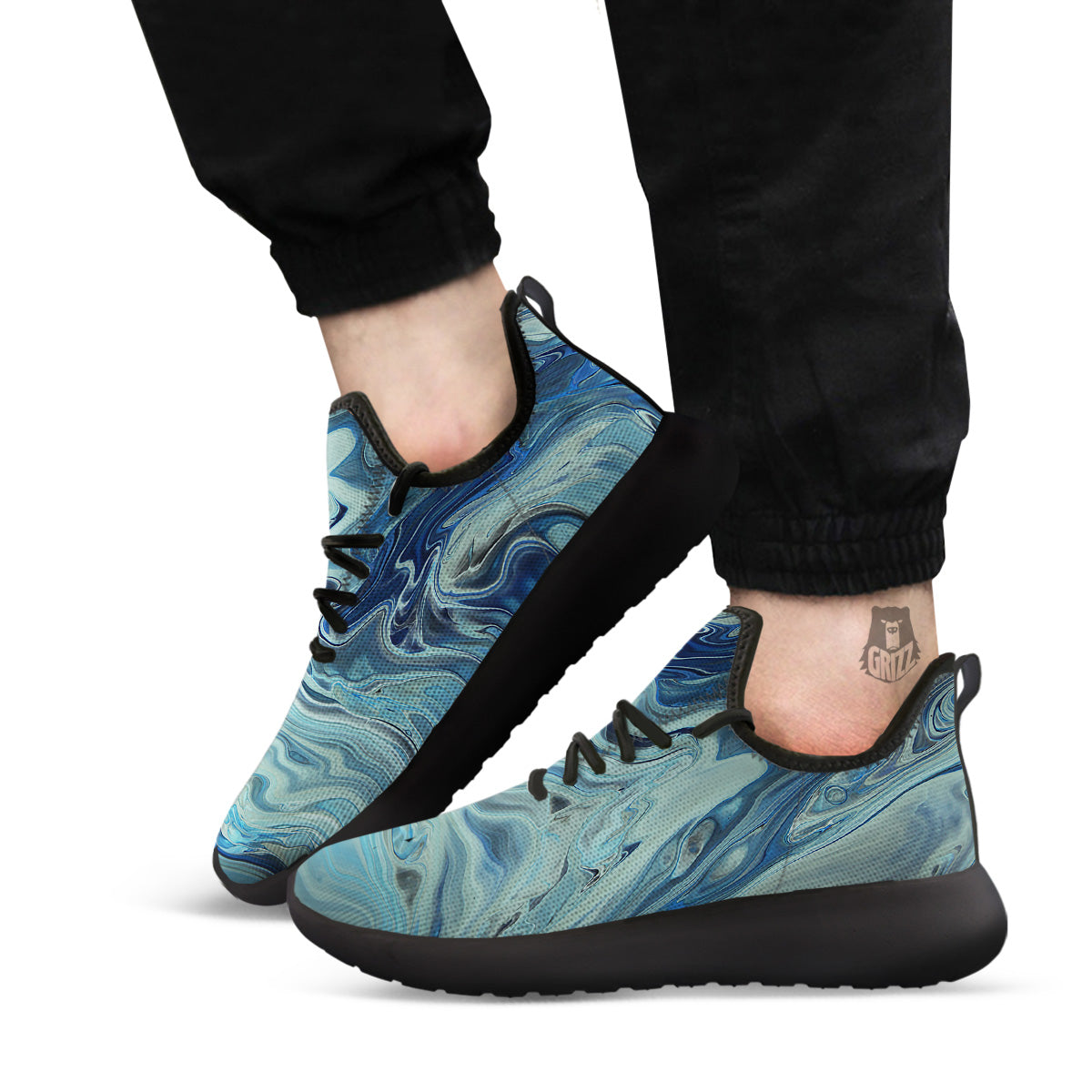 Acid Melt Blue Ocean Print Black Athletic Shoes-grizzshop
