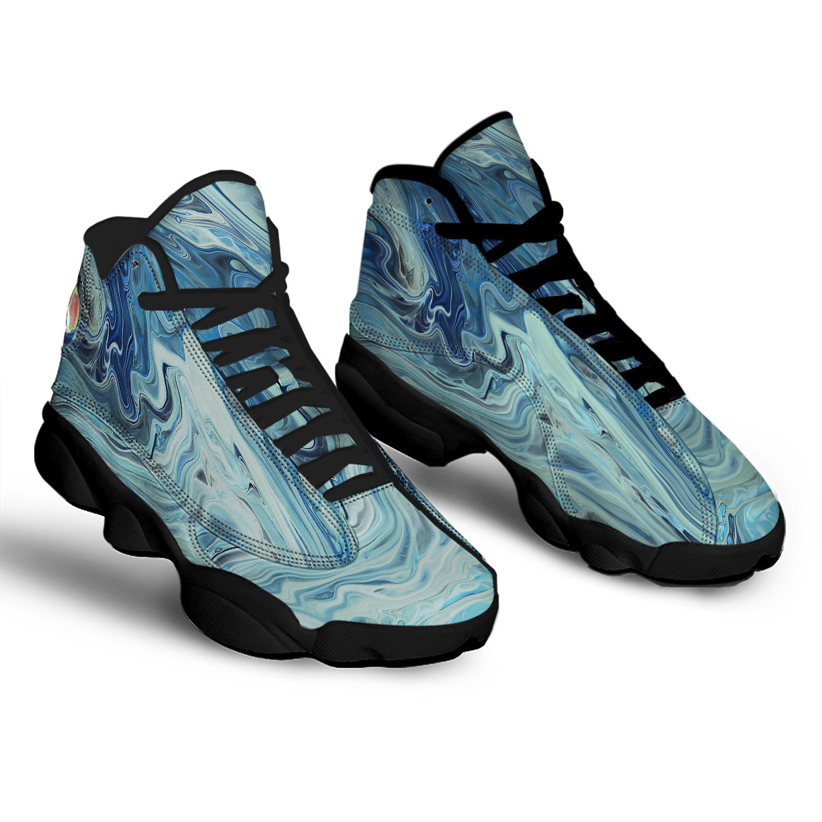 Acid Melt Blue Ocean Print Black Basketball Shoes-grizzshop