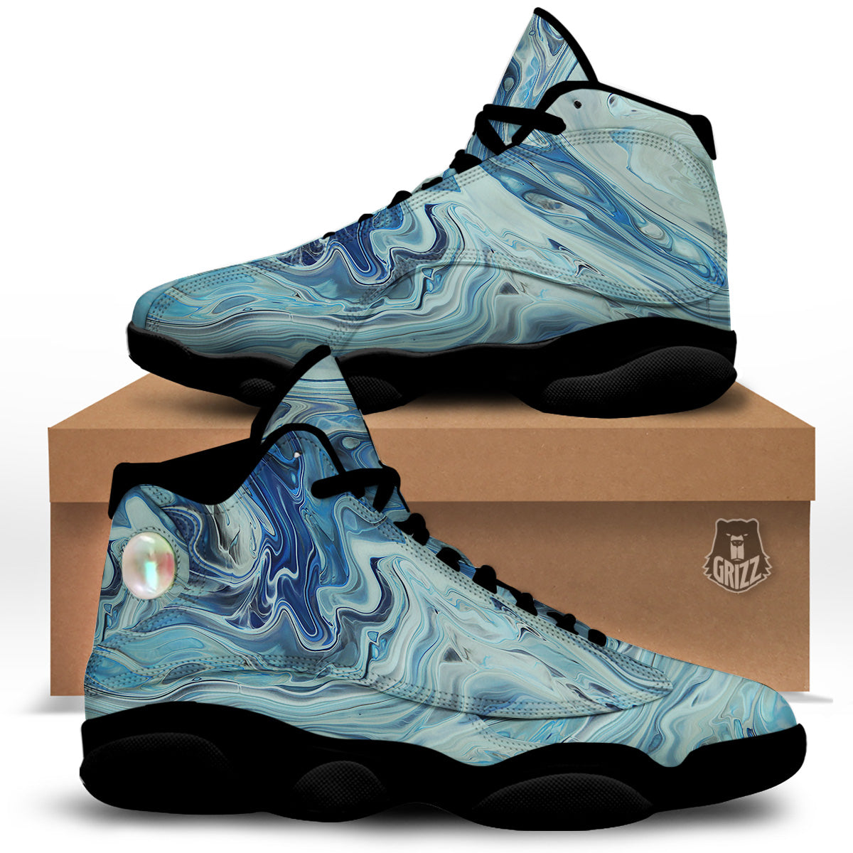 Acid Melt Blue Ocean Print Black Basketball Shoes-grizzshop