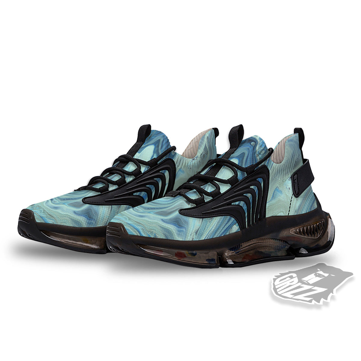 Acid Melt Blue Ocean Print Black Gym Shoes-grizzshop