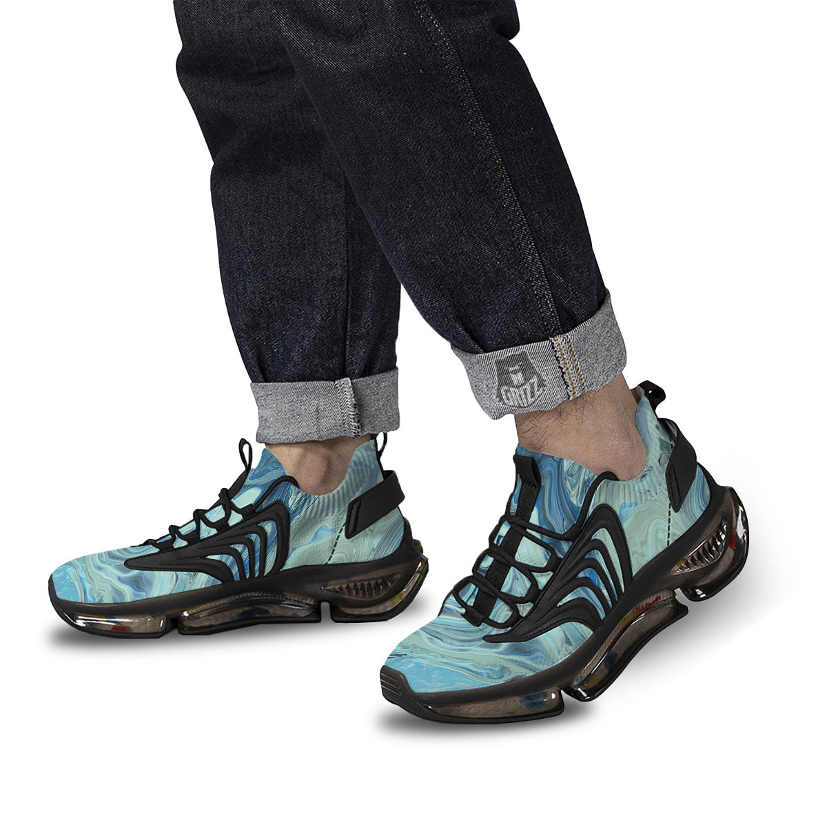 Acid Melt Blue Ocean Print Black Gym Shoes-grizzshop