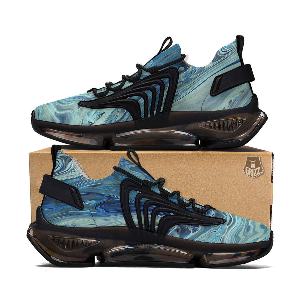 Acid Melt Blue Ocean Print Black Gym Shoes-grizzshop