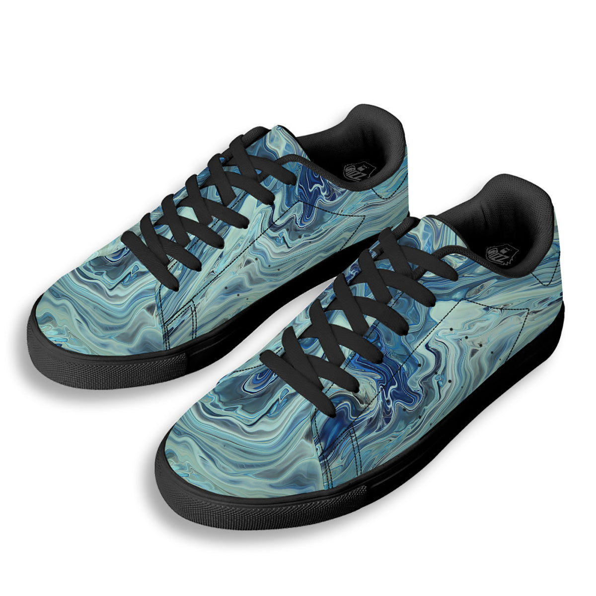 Acid Melt Blue Ocean Print Black Low Top Sneakers-grizzshop