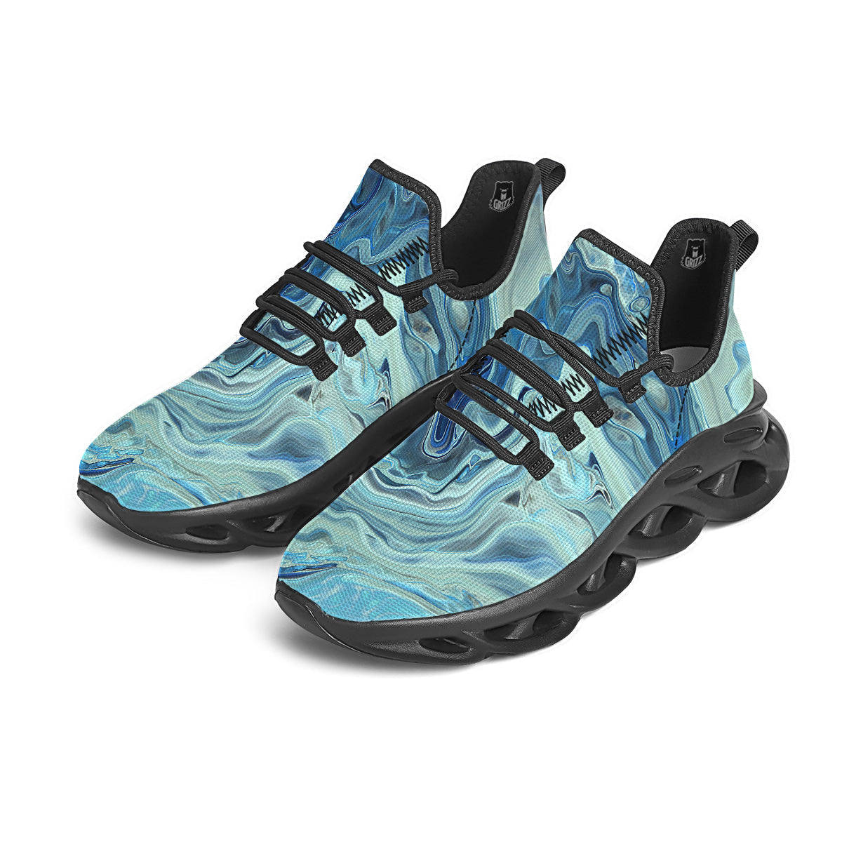 Acid Melt Blue Ocean Print Black Running Shoes-grizzshop