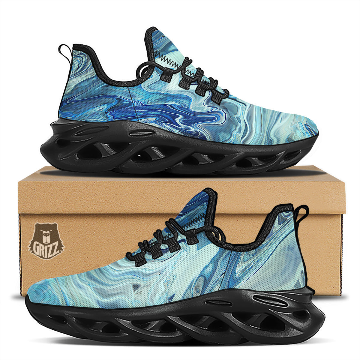 Acid Melt Blue Ocean Print Black Running Shoes-grizzshop