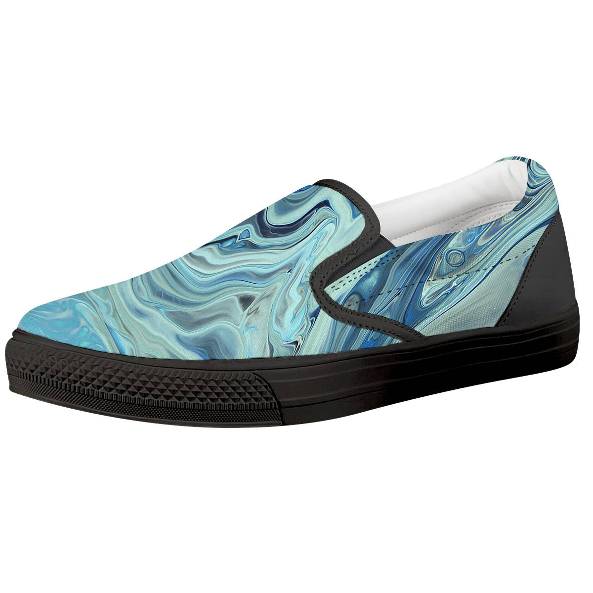 Acid Melt Blue Ocean Print Black Slip On Shoes-grizzshop