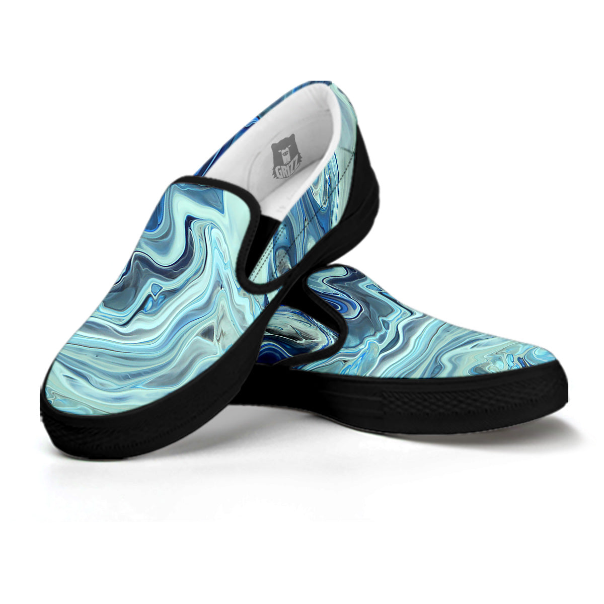 Acid Melt Blue Ocean Print Black Slip On Shoes-grizzshop