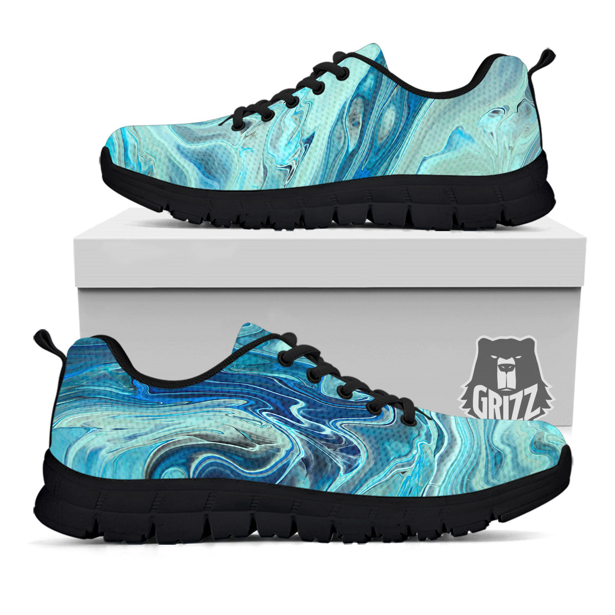 Acid Melt Blue Ocean Print Black Sneaker-grizzshop
