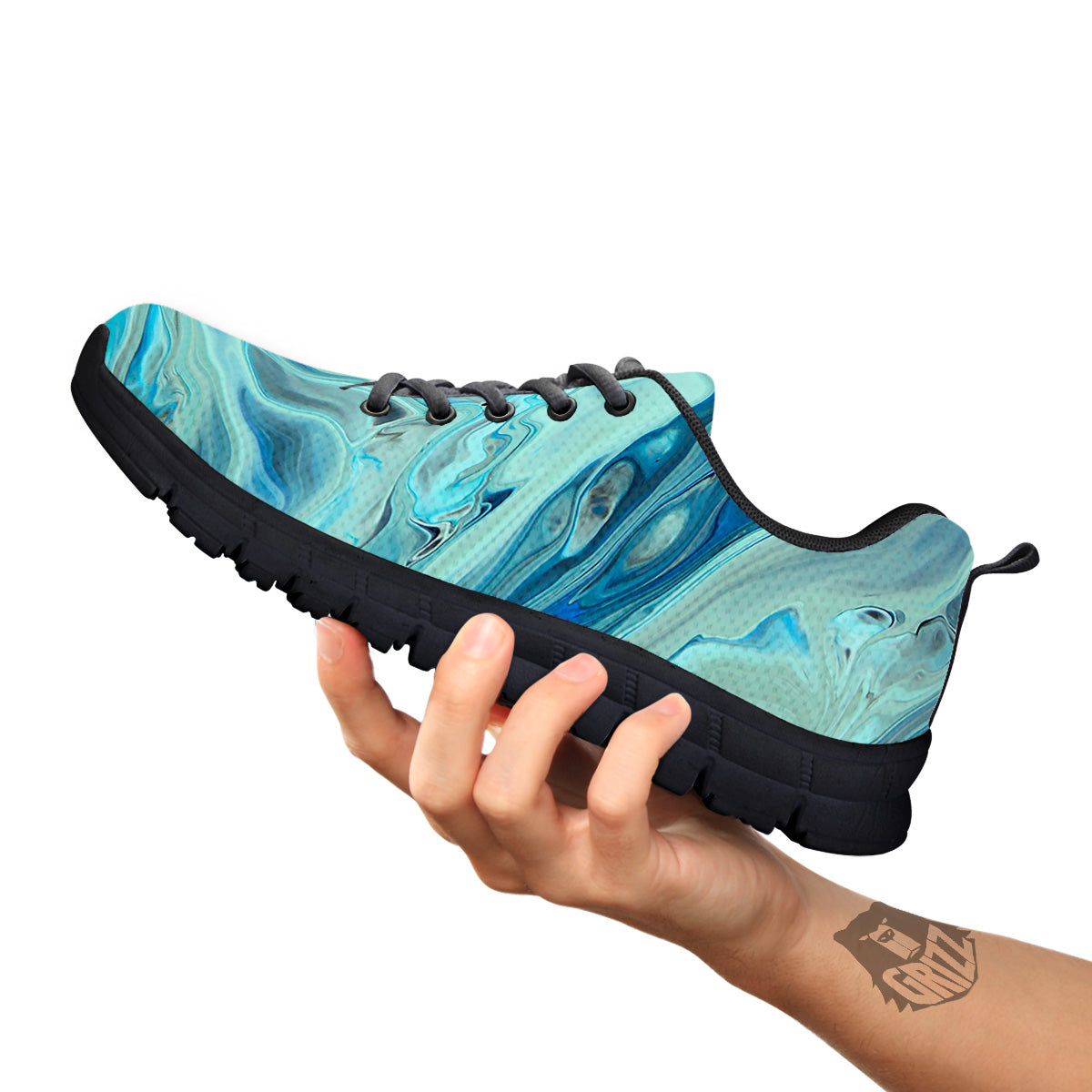 Acid Melt Blue Ocean Print Black Sneaker-grizzshop