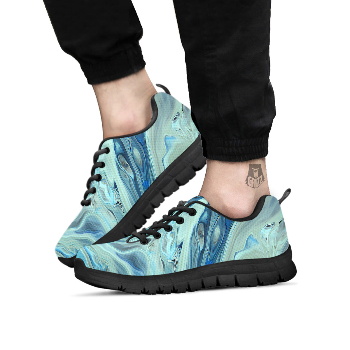 Acid Melt Blue Ocean Print Black Sneaker-grizzshop