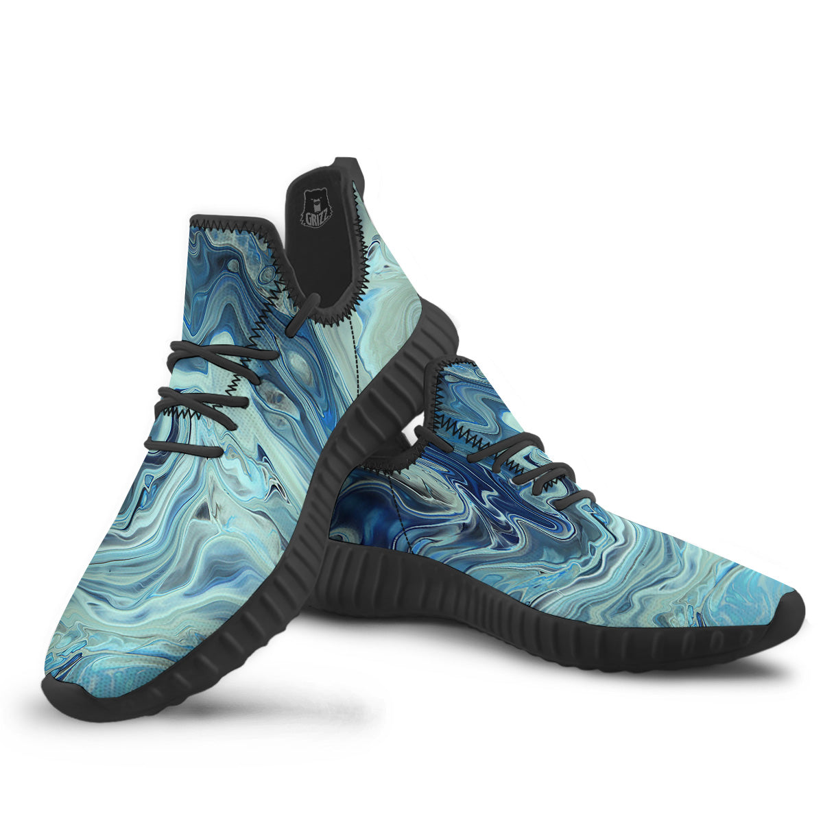 Acid Melt Blue Ocean Print Black Walking Shoes-grizzshop