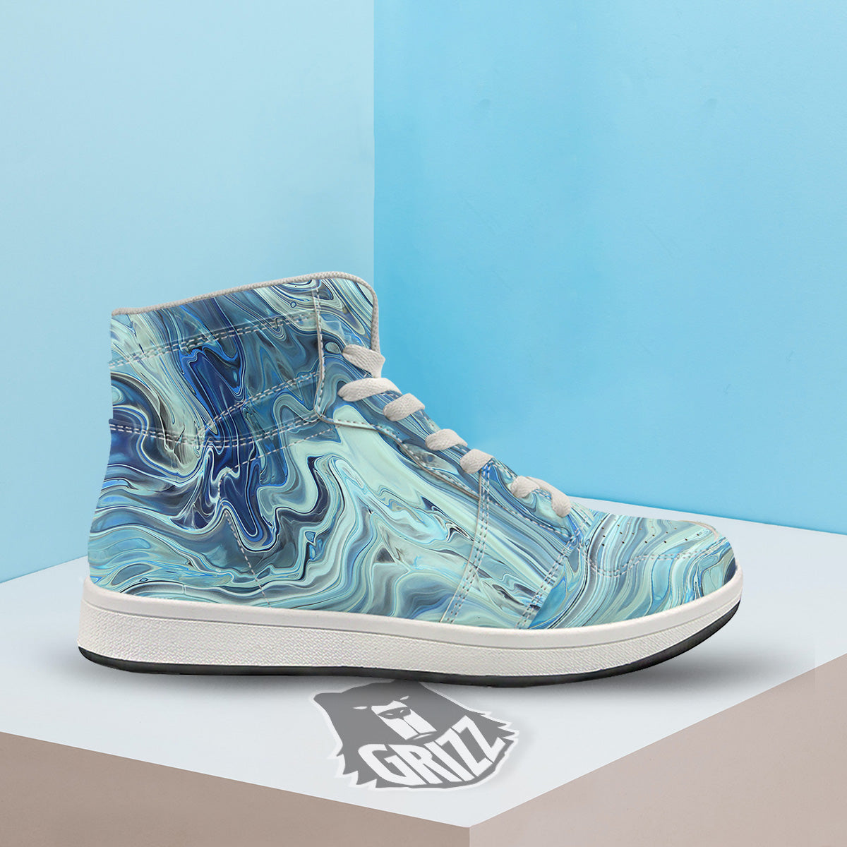 Acid Melt Blue Ocean Print High Top Sneakers-grizzshop