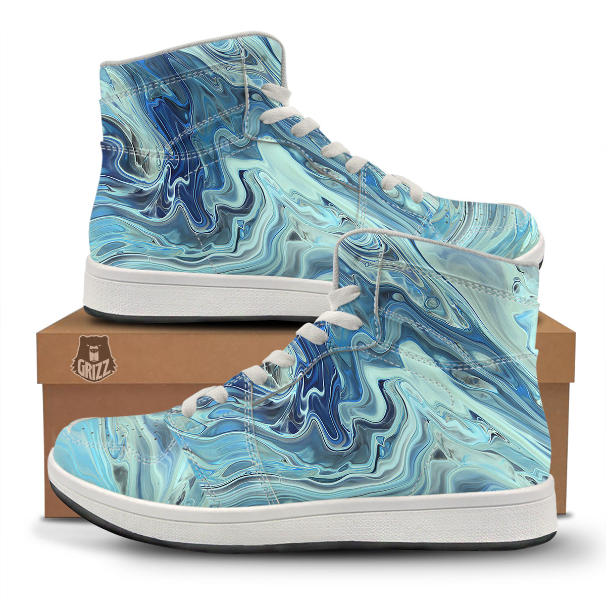 Acid Melt Blue Ocean Print High Top Sneakers-grizzshop