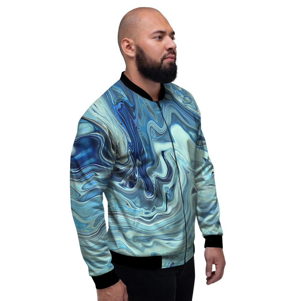 Acid Melt Blue Ocean Print Men's Bomber Jacket-grizzshop
