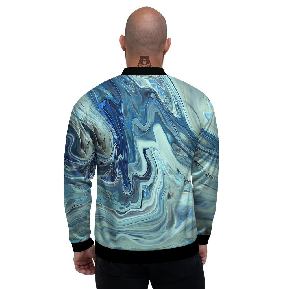 Acid Melt Blue Ocean Print Men's Bomber Jacket-grizzshop
