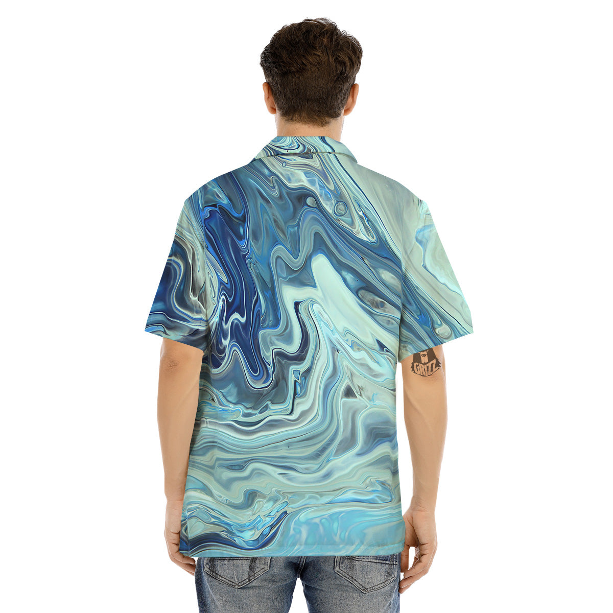 Acid Melt Blue Ocean Print Men's Hawaiian Shirt-grizzshop