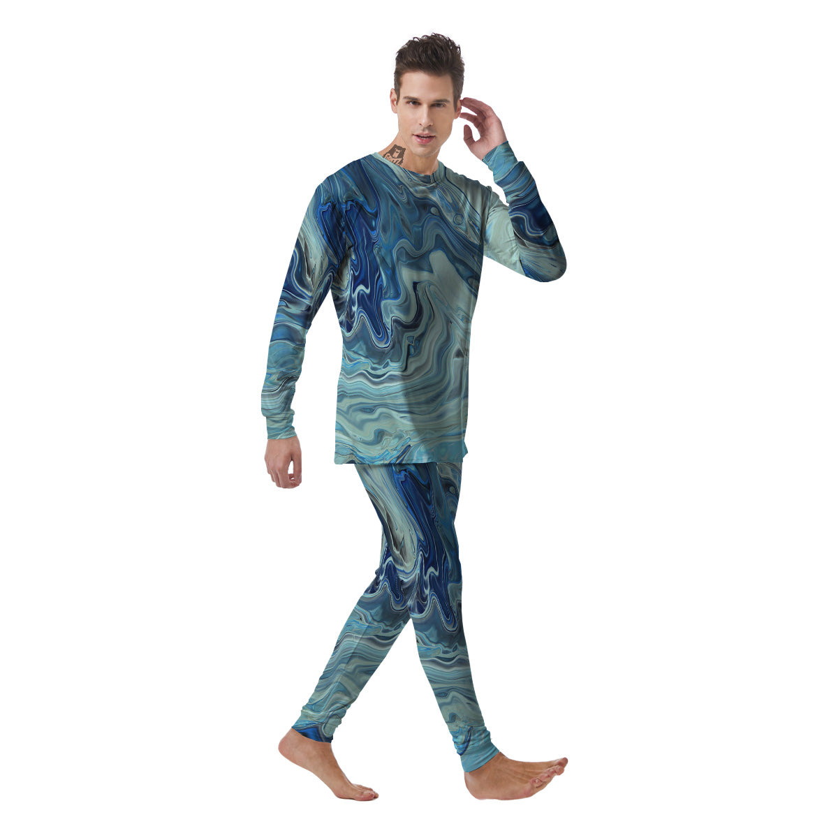 Acid Melt Blue Ocean Print Men's Pajamas-grizzshop