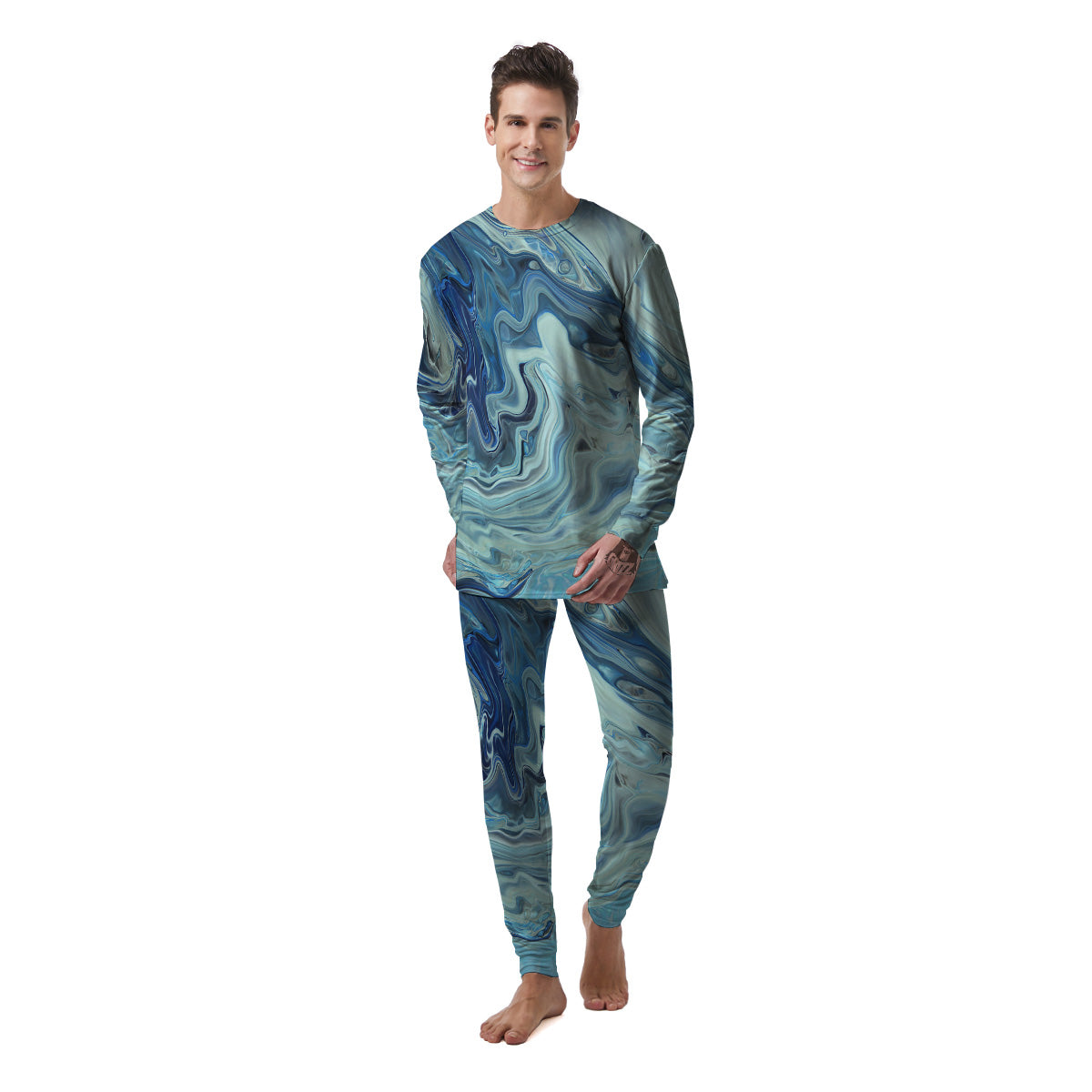 Acid Melt Blue Ocean Print Men's Pajamas-grizzshop