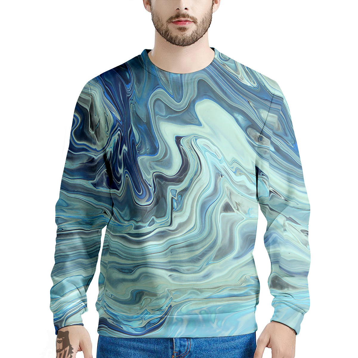 Acid Melt Blue Ocean Print Men's Sweatshirt-grizzshop
