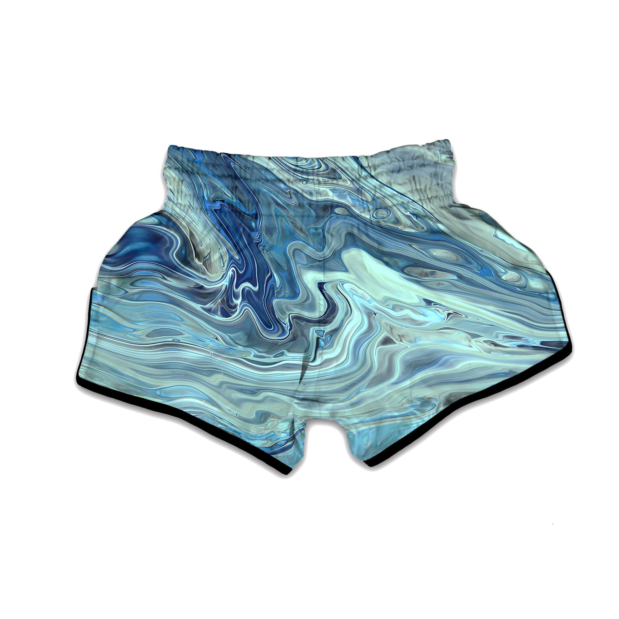 Acid Melt Blue Ocean Print Muay Thai Boxing Shorts-grizzshop