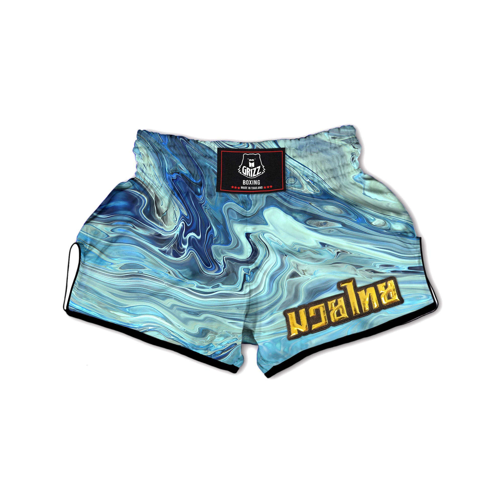 Acid Melt Blue Ocean Print Muay Thai Boxing Shorts-grizzshop